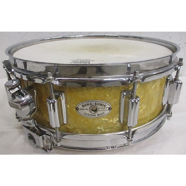 Vintage Rogers Vintage 1960s Rogers 5.5X14 Dynasonic Wood Snare Drum White Marine Pearl