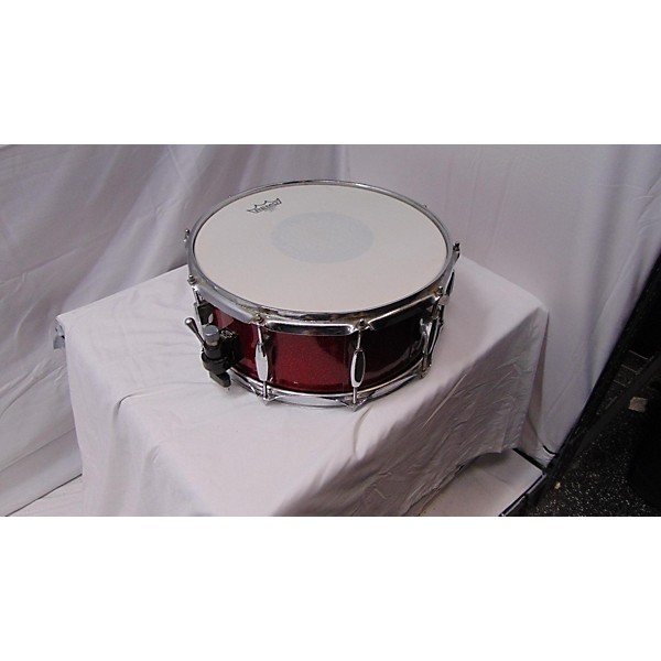 Used PRECISION DRUM CO 14in Custom Maple Snare Drum Red Glass Glitter