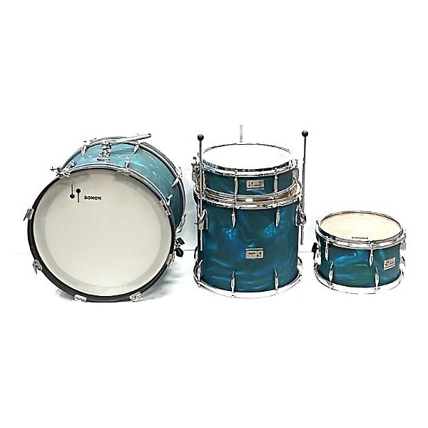 Used SONOR Used 1960s SONOR 4 piece Chicago Star K180 Aqua Satin Flame Drum Kit