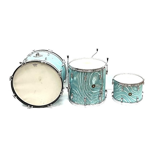 Vintage Vintage 1960s Gretsch Drums 3 piece Progressive Jazz Turquoise Satin Flame Drum Kit