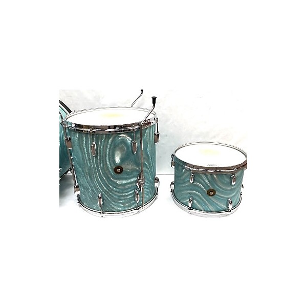 Vintage Vintage 1960s Gretsch Drums 3 piece Progressive Jazz Turquoise Satin Flame Drum Kit