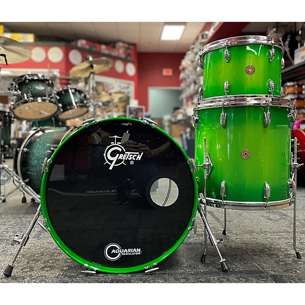 Used Gretsch Drums Used 1960s Gretsch Drums 3 piece 60's Era Round Badge Kit Lime Mist Organic Green Fade Drum Kit