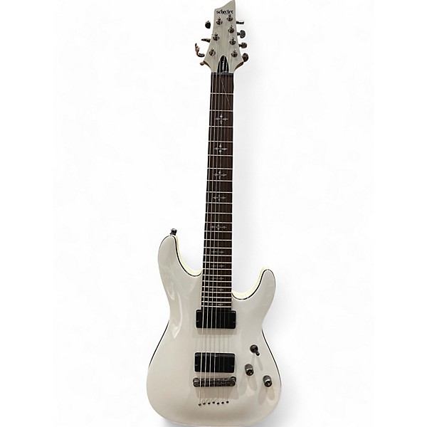 Used Schecter Guitar Research Demon 7 String White Solid Body Electric Guitar