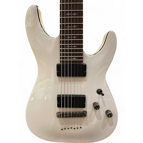 Used Schecter Guitar Research Demon 7 String White Solid Body Electric Guitar