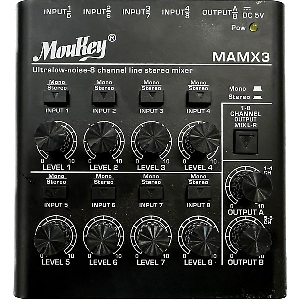 Used Used Moukey Audio Mixer Line Mixer, DC 5V, 8-Stereo Ultra, Low Noise 8-Channel For Sub-Mixing Mixer