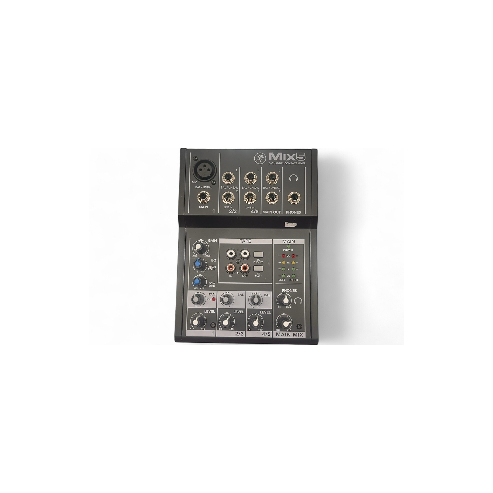 Mackie Mix5 5-Channel Compact Mixer, 1 Mic/Line Input, Main L/R Outputs, 8 Channel Faders, Phantom Power