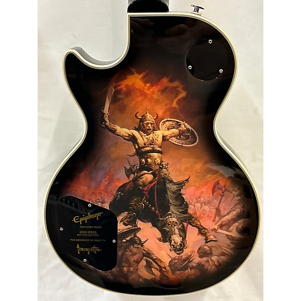 Used Epiphone Used Epiphone Adam Jones Les Paul Custom Art Collection "The Berserker" By Frazetta Silverburst Solid Body E...