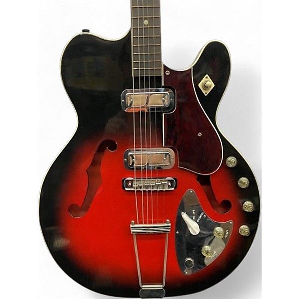 Vintage 1961 Harmony VibraJet Crimson Red Burst Hollow Body Electric Guitar