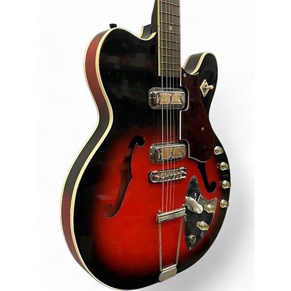 Vintage 1961 Harmony VibraJet Crimson Red Burst Hollow Body Electric Guitar