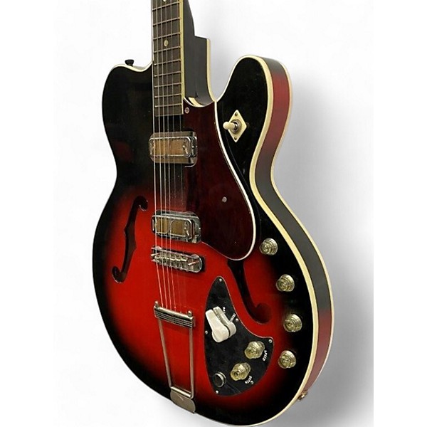 Vintage 1961 Harmony VibraJet Crimson Red Burst Hollow Body Electric Guitar
