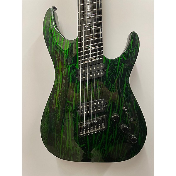 Used Schecter Guitar Research Used Schecter Guitar Research C7 Multiscale Silver Mountain 7Str Green Solid Body Electric G...