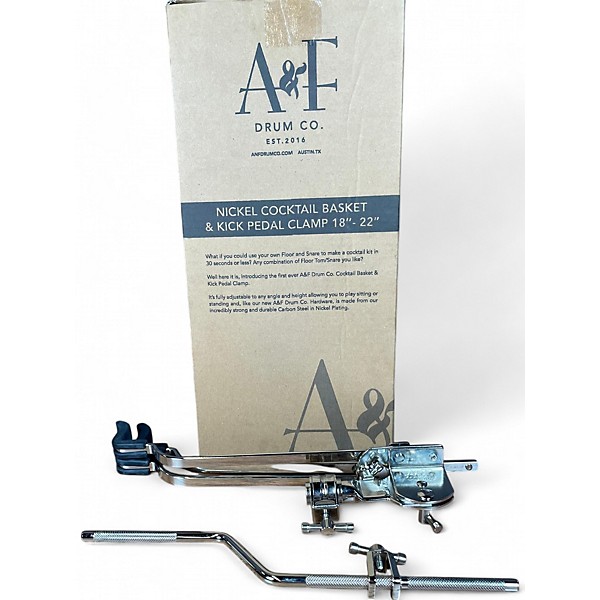 Used A&F Drum Co Nickel Cocktail Basket And Kick Pedal Clamp 18"-22" Drum Clamp