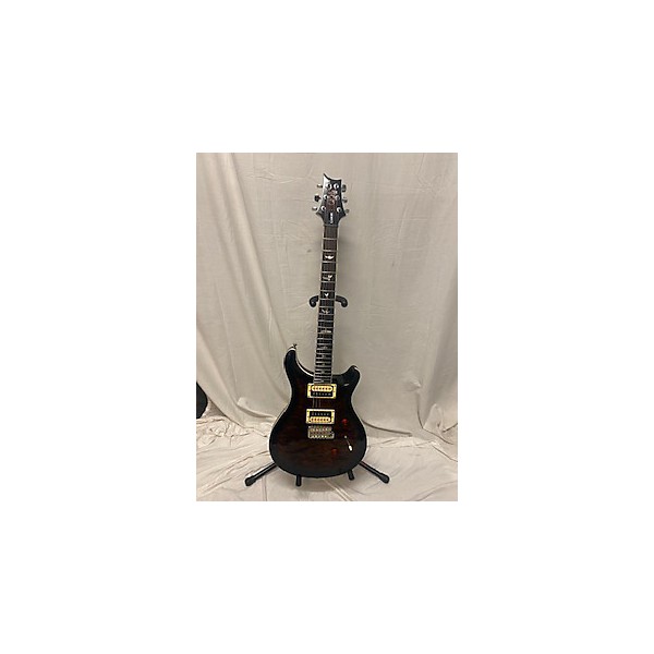 Used PRS Used PRS SE Custom 24 Quilted Carved Top Black Gold Solid Body Electric Guitar