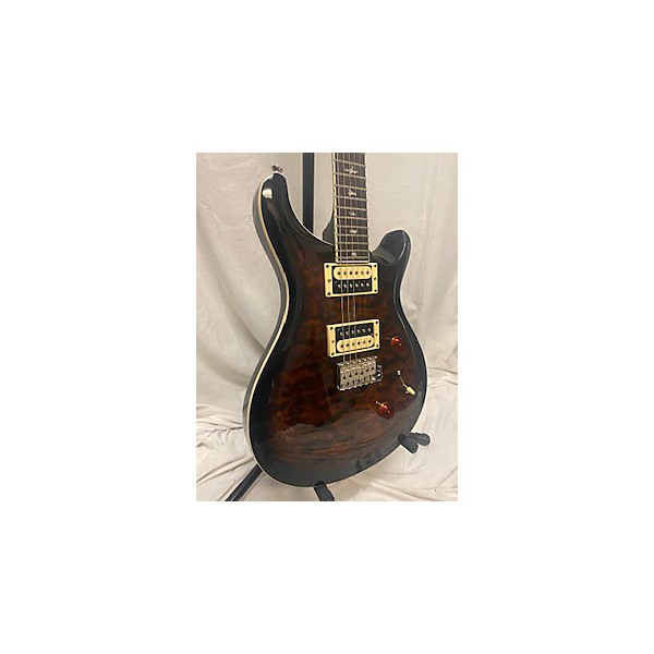 Used PRS Used PRS SE Custom 24 Quilted Carved Top Black Gold Solid Body Electric Guitar