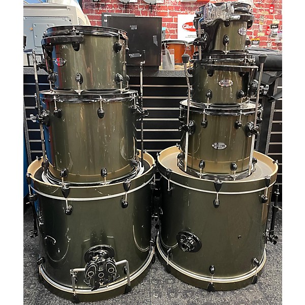 Used PDP by DW Used PDP By DW 7 piece Double Drive Drum Set Army Green Drum Kit