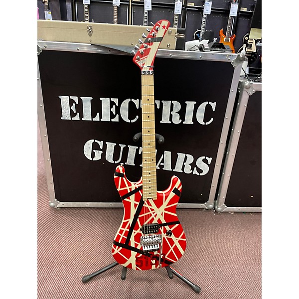 Used Evh Used EVH Striped Series 5150 Red With Black And White Stripes Solid Body Electric Guitar