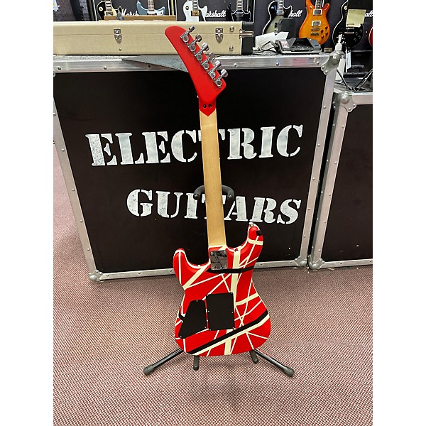 Used Evh Used EVH Striped Series 5150 Red With Black And White Stripes Solid Body Electric Guitar