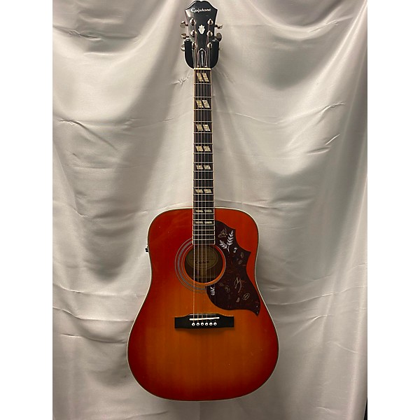 Used Epiphone Hummingbird Pro Acoustic Electric Guitar Trans Orange