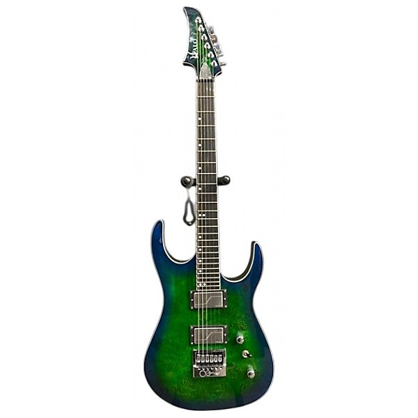 Used Halo Merus Blue Green Burl Solid Body Electric Guitar