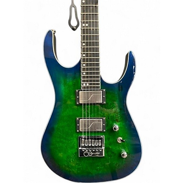 Used Halo Merus Blue Green Burl Solid Body Electric Guitar