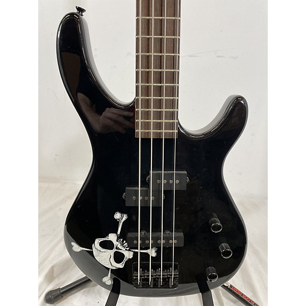 Used Squier MB4 Skull & Crossbones Electric Bass Guitar Black Guitar