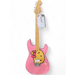 Used Squier Used Squier Hello Kitty Stratocaster Single Hum Pink With Kitty Pickguard Pink Solid Body Electric Guitar