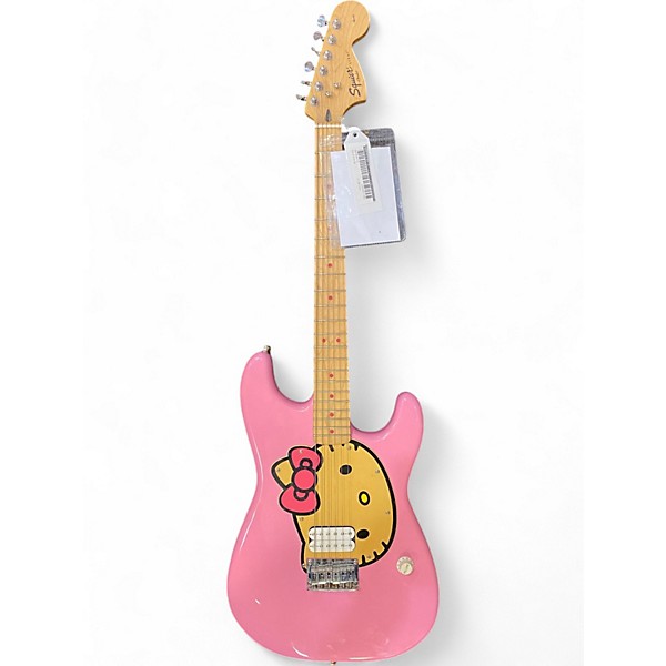 Used Squier Used Squier Hello Kitty Stratocaster Single Hum Pink With Kitty Pickguard Pink Solid Body Electric Guitar