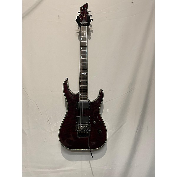 Used 2006 ESP LTD H1001QM Deluxe Floyd Rose See Thru Black Cherry Solid Body Electric Guitar