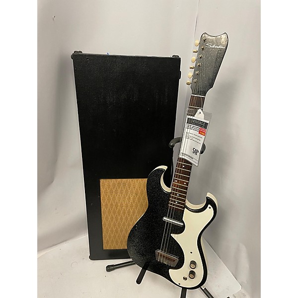 Vintage Silvertone Vintage 1960s Silvertone 1448 W/ Amp In Case Black Solid Body Electric Guitar