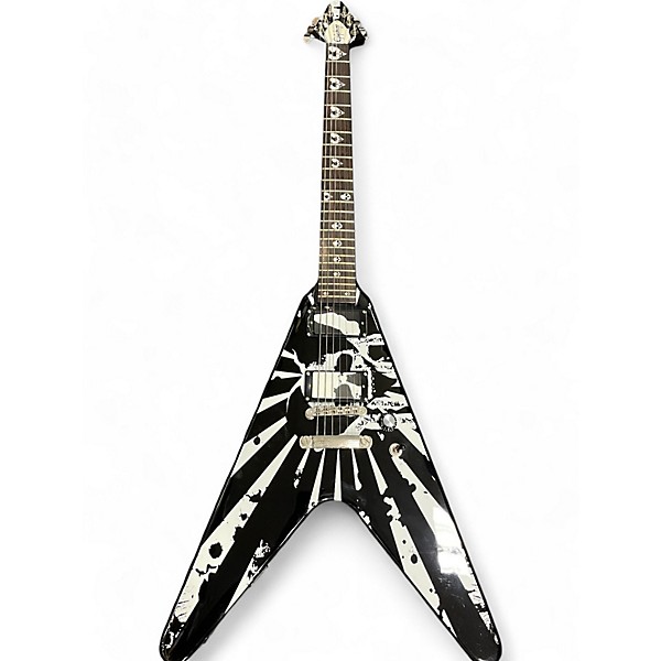 Used Epiphone Used Epiphone Robb Flynn Signature Baritone Flying V Black and White Solid Body Electric Guitar