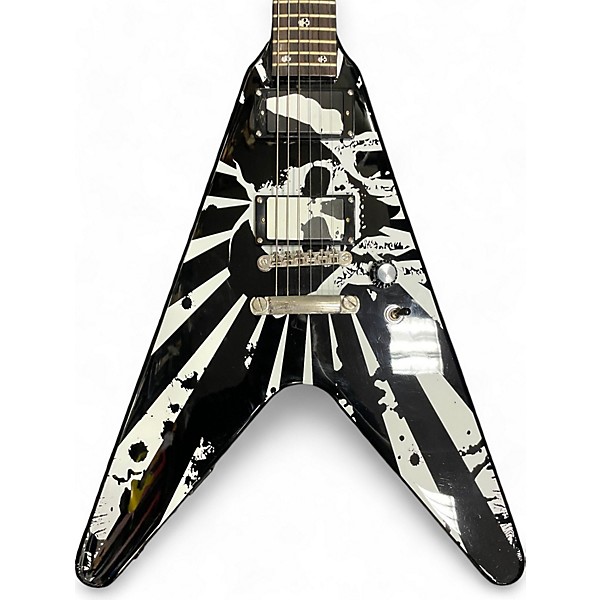 Used Epiphone Used Epiphone Robb Flynn Signature Baritone Flying V Black and White Solid Body Electric Guitar