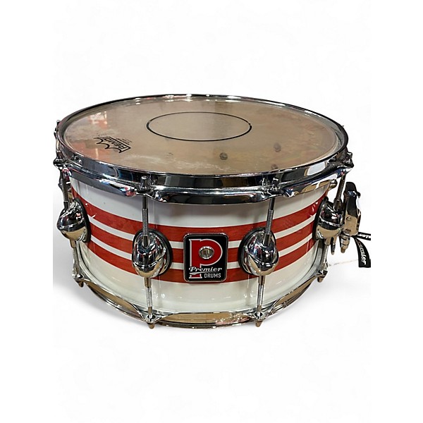 Used Premier 14X7 Genista White with Red Stripes Drum