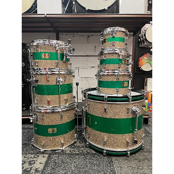 Used Pork Pie USA Used 2022 Pork Pie USA 7 piece CUSTOM B20 GREEN SPARKLE BAND Drum Kit