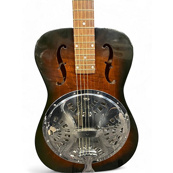 Vintage Dobro Vintage 1998 Dobro Hound Dog Round Neck Brown Sunburst Resonator Guitar