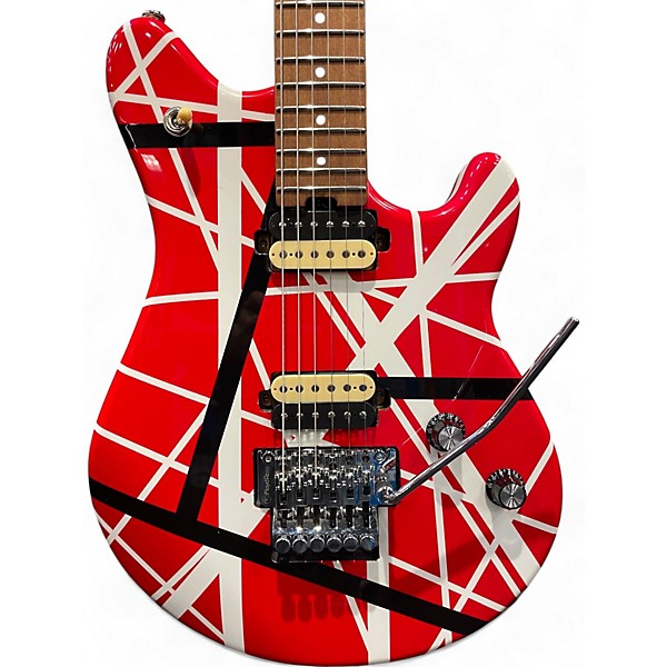 Used Firefly Used Firefly FFMN Elite Red with Black and White Stripes Solid Body Electric Guitar