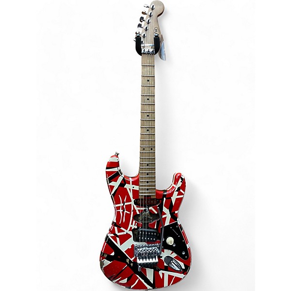 Used EVH Striped Series Frankie Red with Black and WHite STripes Solid Body Electric Guitar