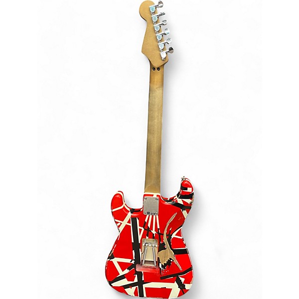 Used EVH Striped Series Frankie Red with Black and WHite STripes Solid Body Electric Guitar