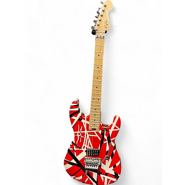 Used EVH Striped Series Red with Black and White Stripes Solid Body Electric Guitar