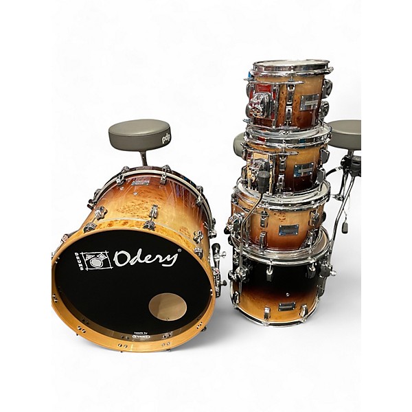 Used Odery 5 Piece Maple Mapa Burl Tobacco Fade Over Mapa Drum Kit