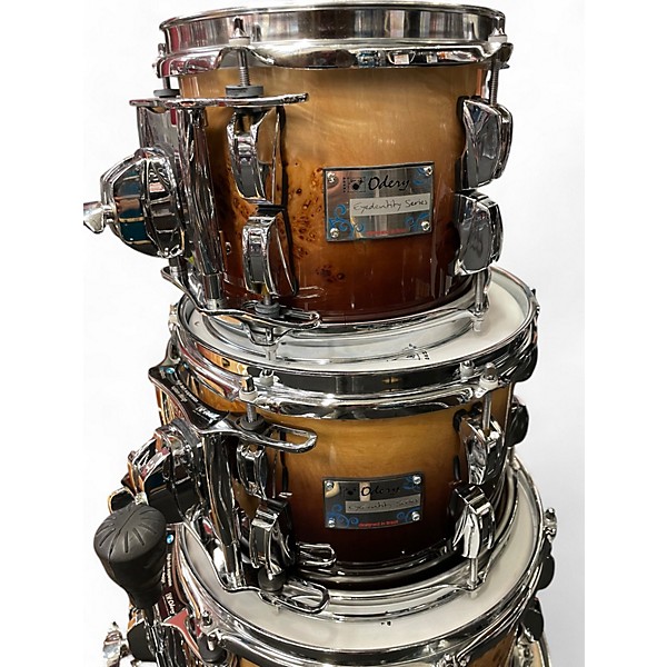 Used Odery 5 Piece Maple Mapa Burl Tobacco Fade Over Mapa Drum Kit