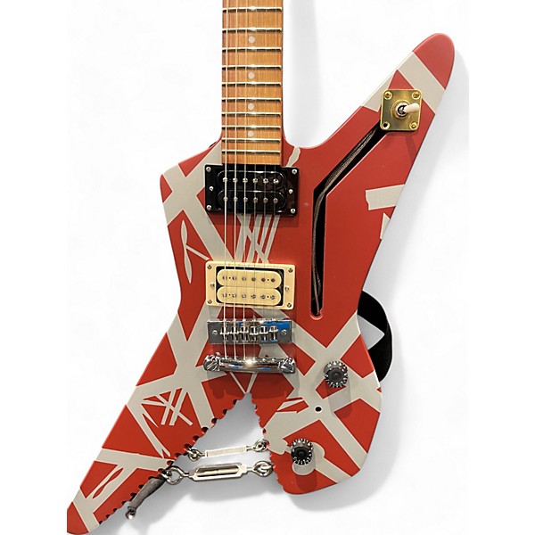 Used EVH Striped Series Shark Red with White Stripes Solid Body Electric Guitar