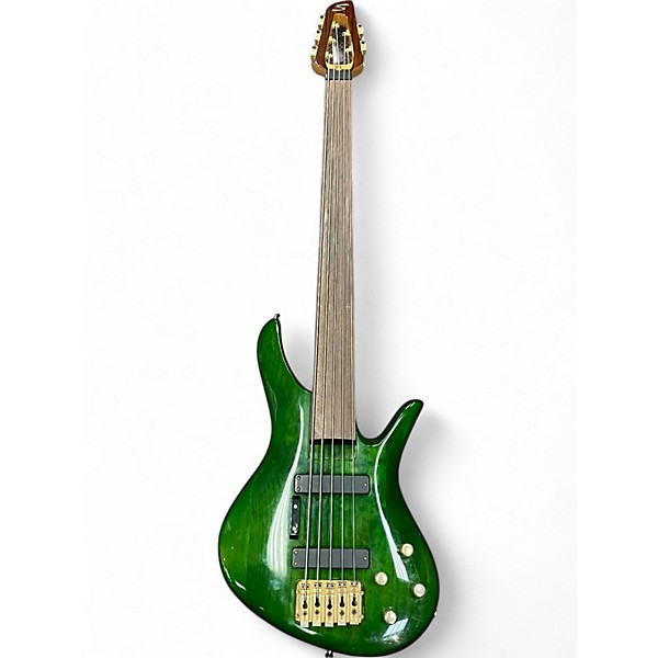 Used Samick 5 String Fretless Emerald Green Electric Bass Guitar