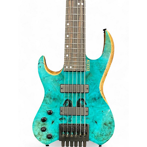 Used Kiesel Vader 6 USA Headless Aqua Electric Bass Guitar