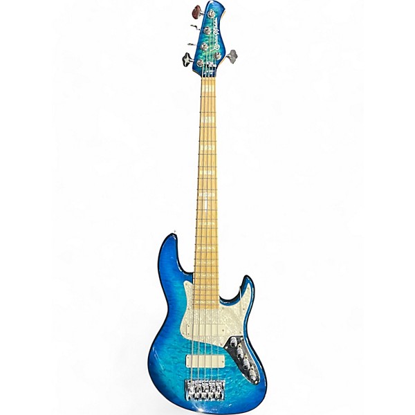 Used Bass Mods K524 Ocean Blue Maple Flame Electric Bass Guitar