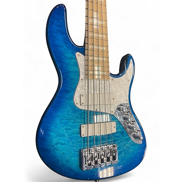 Used Bass Mods K524 Ocean Blue Maple Flame Electric Bass Guitar