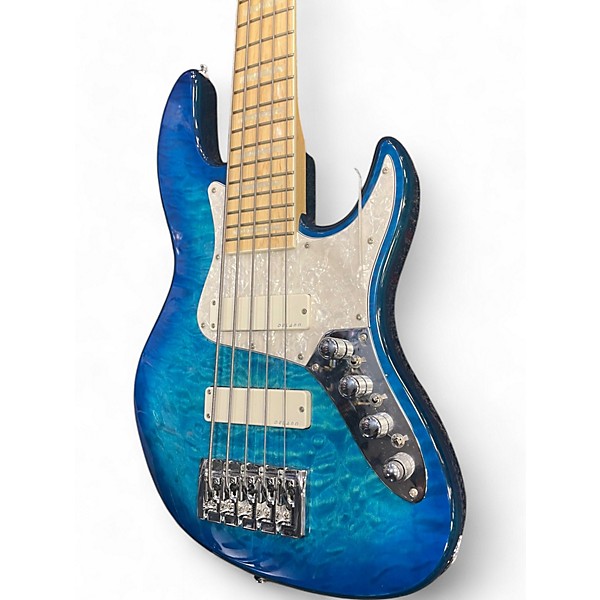 Used Bass Mods K524 Ocean Blue Maple Flame Electric Bass Guitar