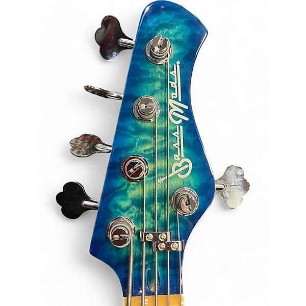 Used Bass Mods K524 Ocean Blue Maple Flame Electric Bass Guitar