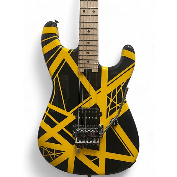 Used 2024 EVH Striped Series Black and Yellow Solid Body Electric Guitar