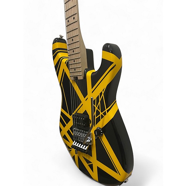 Used 2024 EVH Striped Series Black and Yellow Solid Body Electric Guitar