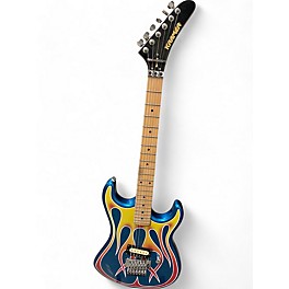 Used Kramer BARETTA CUSTOM GRAPHICS BLUE SPARKLE WITH FLAMES Solid Body Electric Guitar